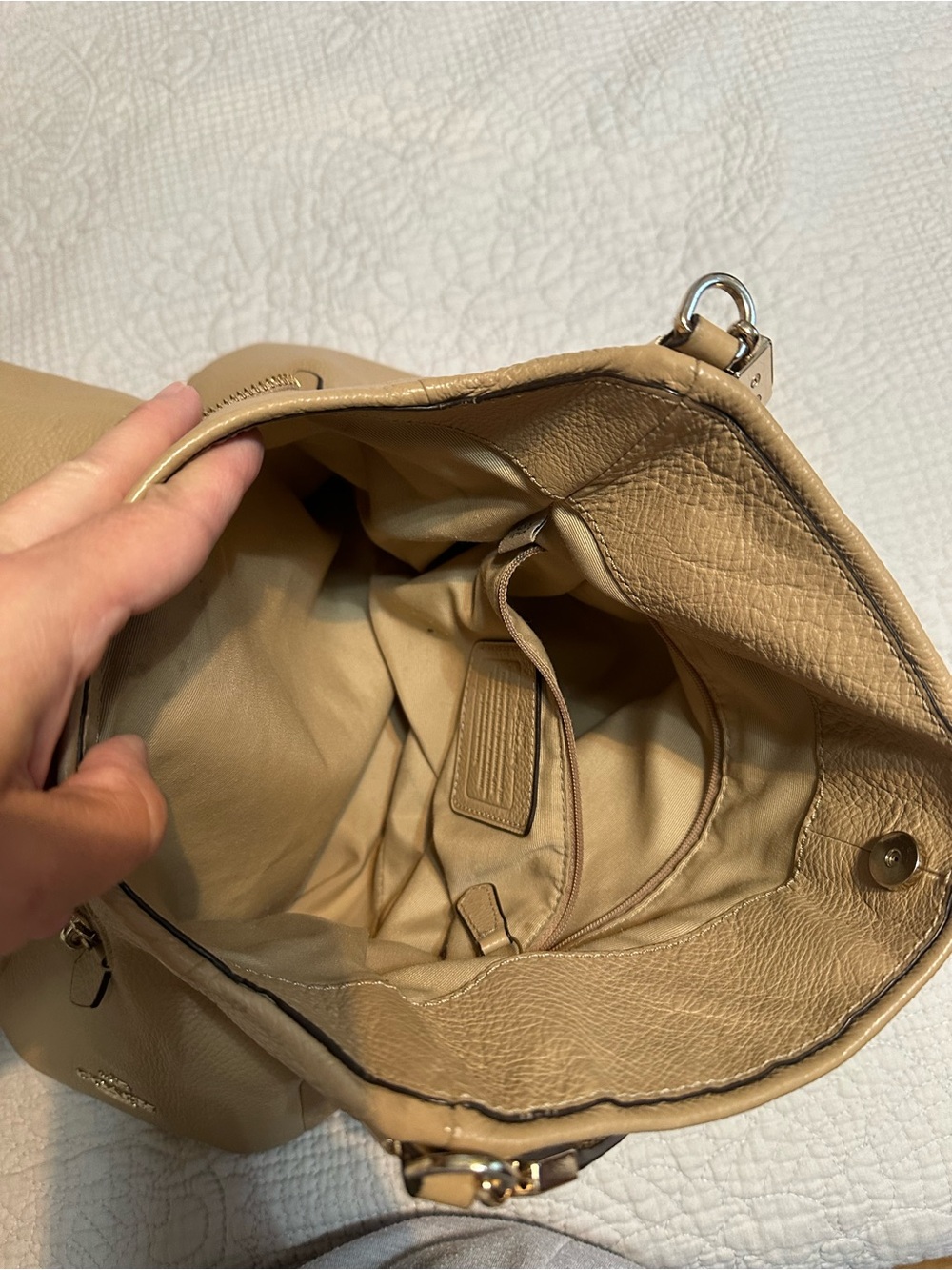 Coach Madison Pebble Leather Phoebe Shoulder Bag in Taupe - Picture 6 of 13
